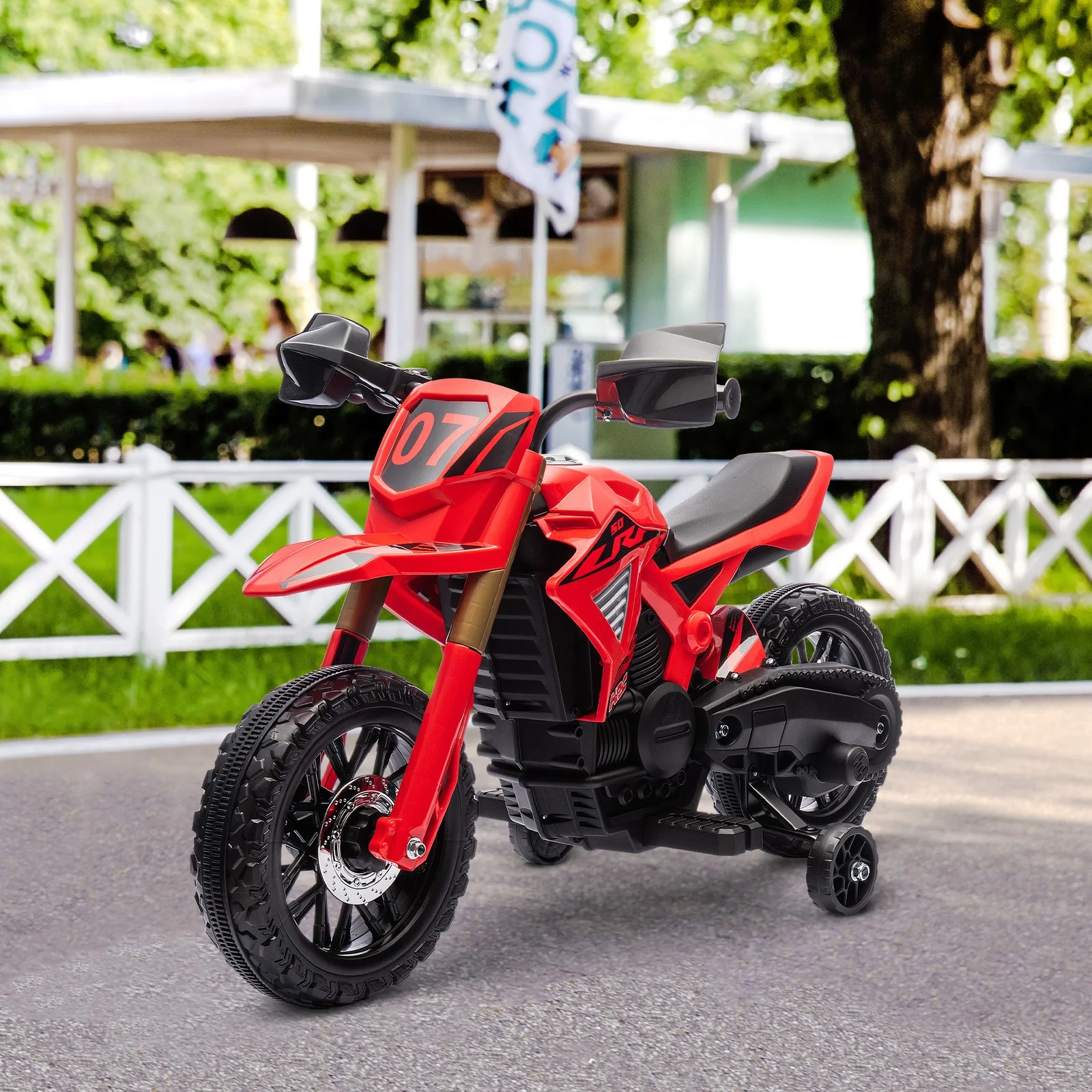 6V Kids Motorcycle with Training Wheels, Horn, and Start Sound - Red - Image 9