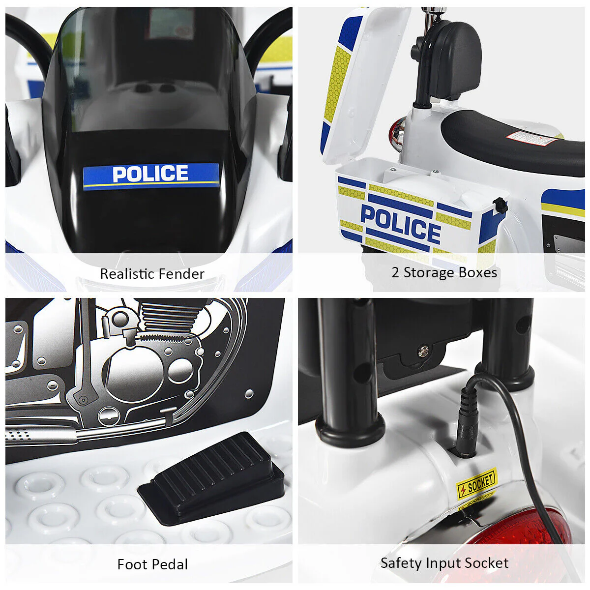 6V Kids Police Motorcycle Trike with Flashing Siren & Headlight - 3-Wheel Fun for Little Officers! - Image 10