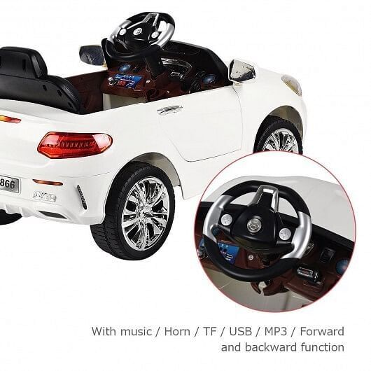 6V Kids Remote Control Battery Powered LED Lights Riding Car in White - Image 3