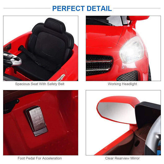 6V Kids Remote Control Ride-On Car with LED Lights - Red - Image 5