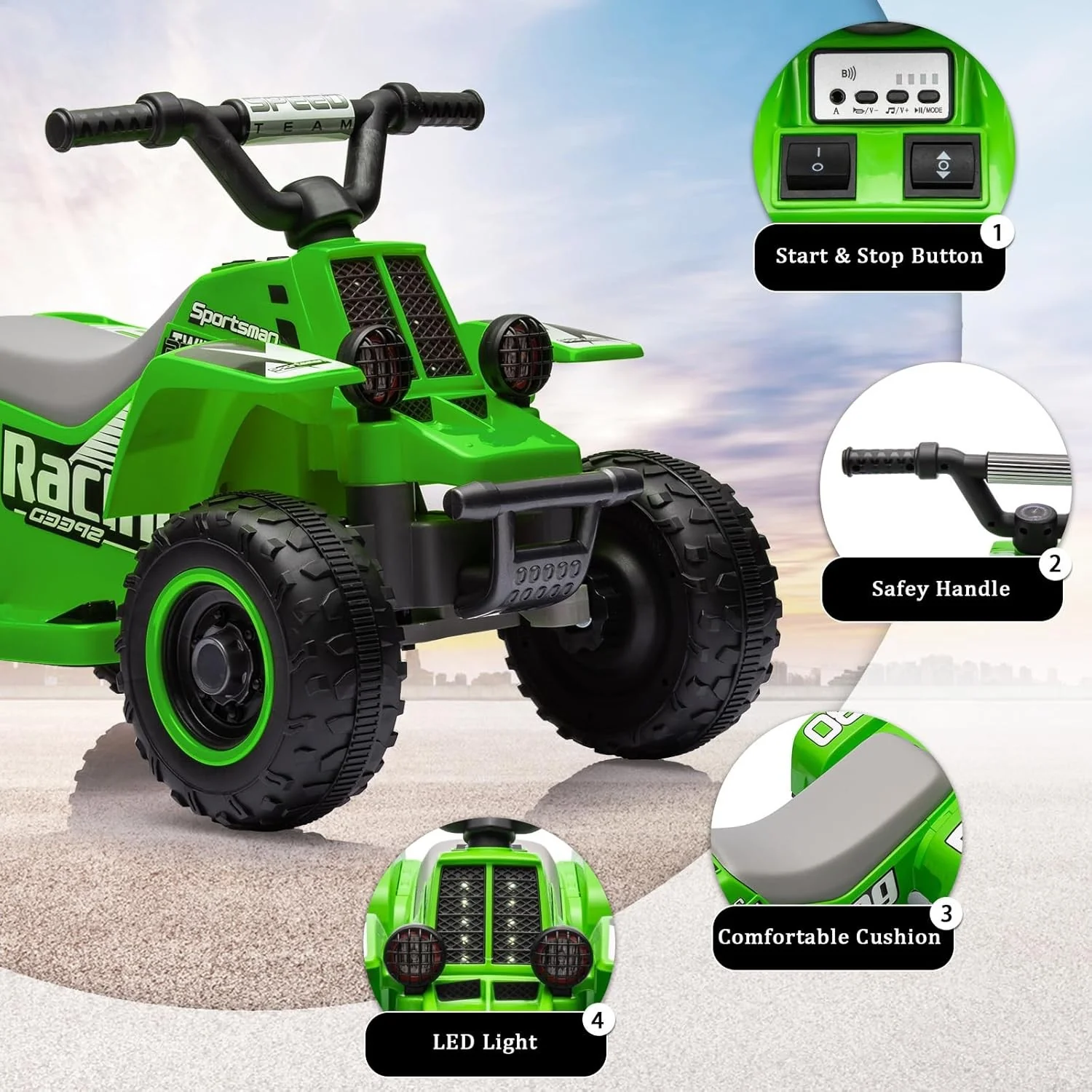 6V Electric Kids Ride-On ATV Quad Car with Music and Lights, 1.5mph Powered Wheels - Image 5