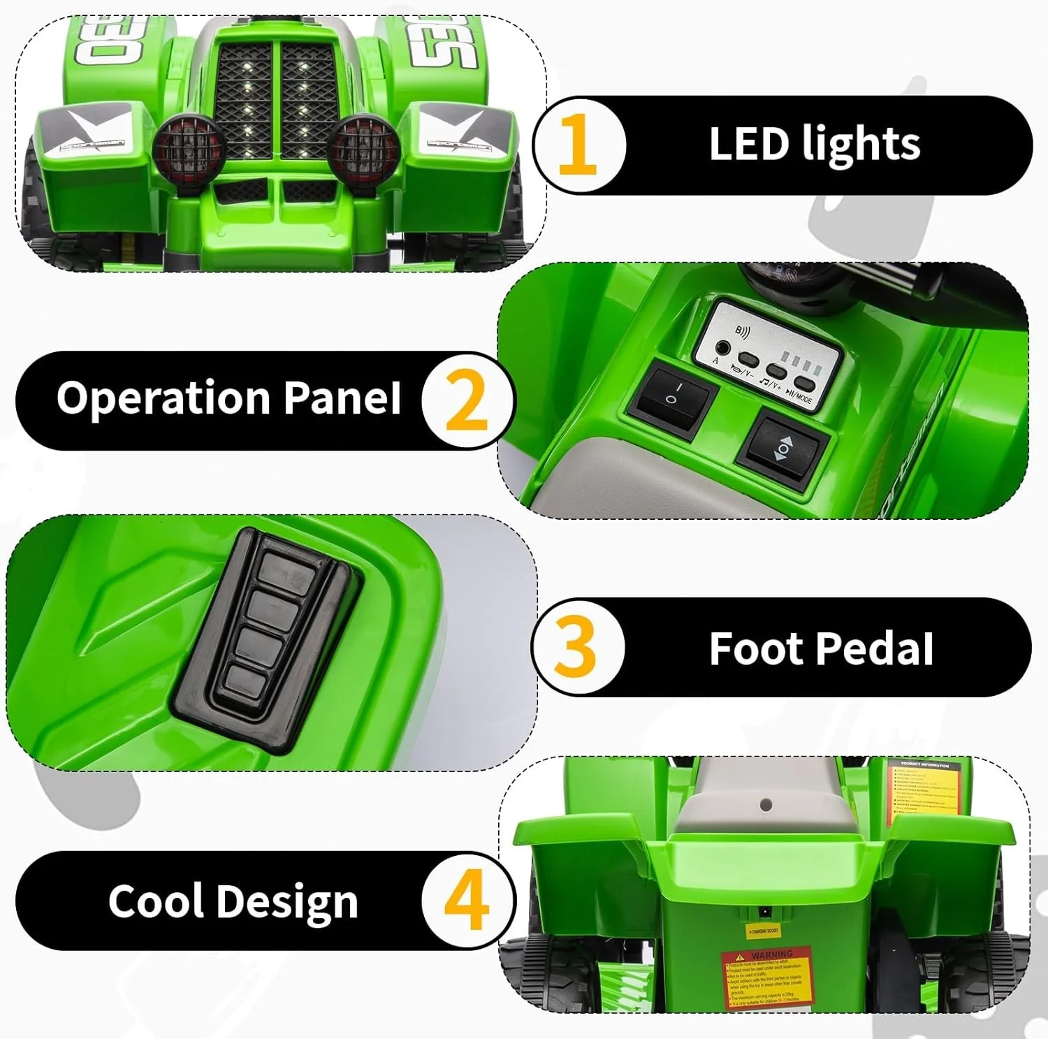6V Electric Kids Ride-On ATV Quad Car with Music and Lights, 1.5mph - Image 4