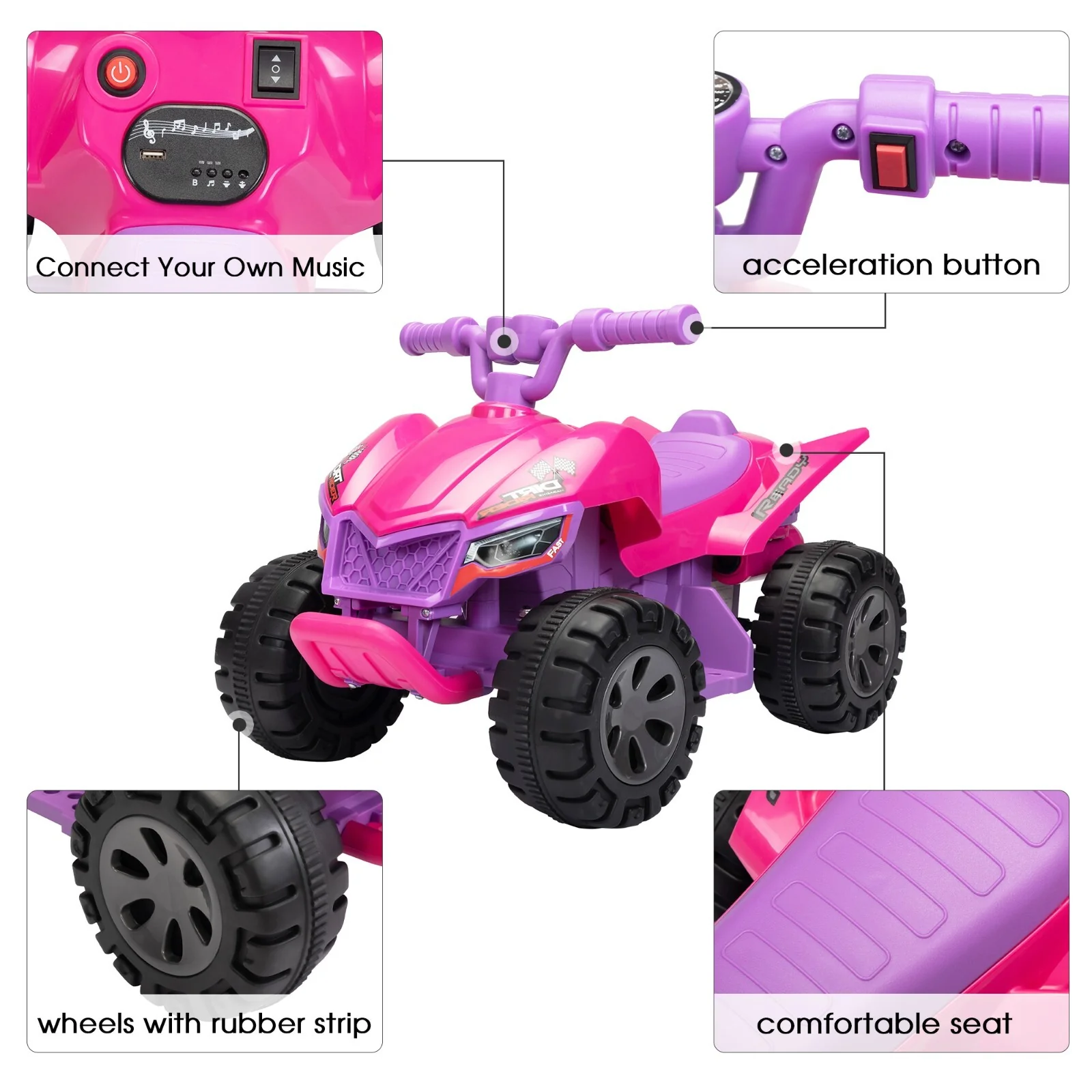 6V Battery-Powered Electric Ride-On ATV for Toddlers with 4 Wheels and Music Features - Image 8