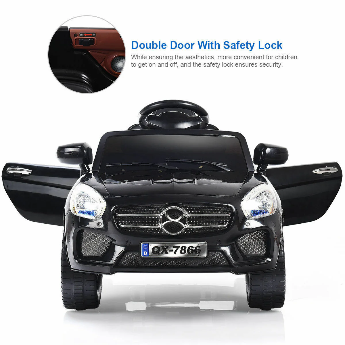 6V Kids Ride On Car with RC Remote Control and LED Lights - Black - Image 4