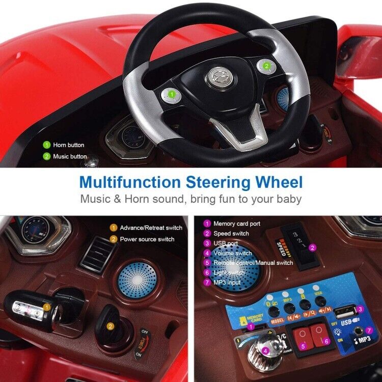 6V Kids Ride On Car with RC Remote Control, LED Lights, and MP3 Player - Red - Image 5