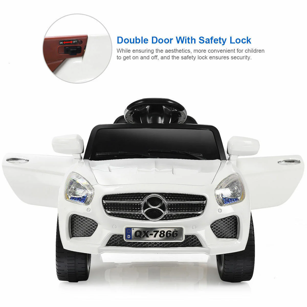 6V Kids Ride On Car with RC Remote Control, LED Lights, and MP3 Player - White - Image 27