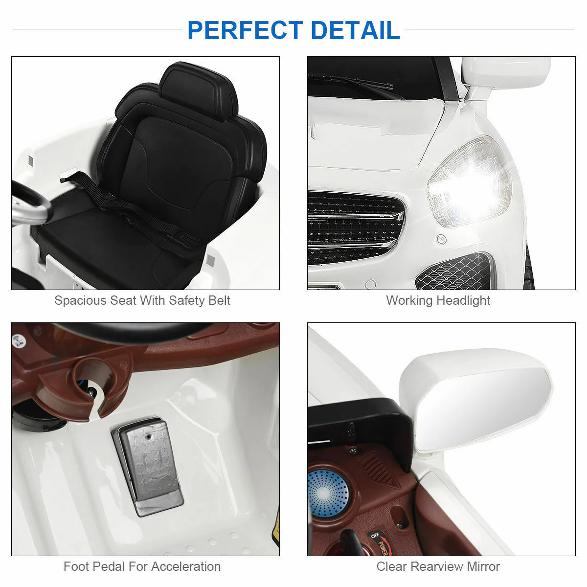 6V Kids Ride On Car with RC Remote Control, LED Lights, and MP3 Player - White - Image 30