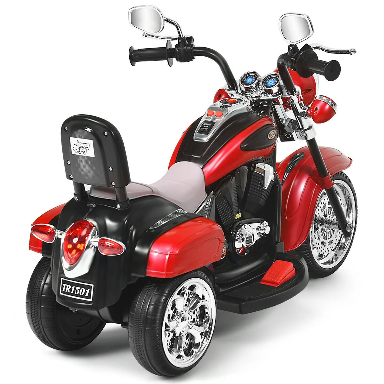 6V Kids Ride-On Red 3-Wheel Chopper Motorcycle Trike with Headlight - Image 5