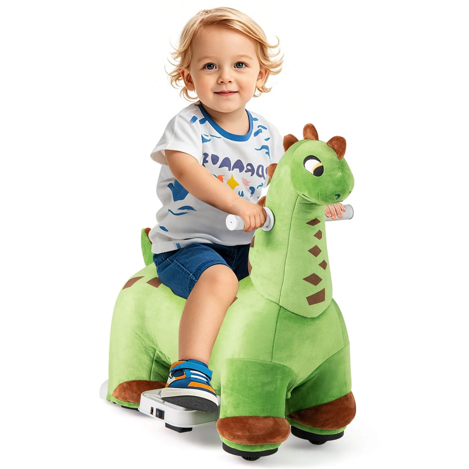 6V Kids Ride-On Dinosaur with Padded Sea Foot Pedal, Music, Forward Motion, and Wheels - Image 12