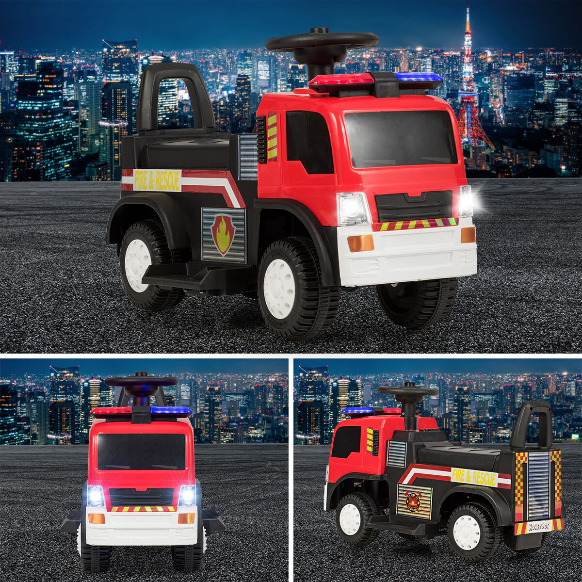 6V Battery-Powered Kids Ride-On Fire Engine with Siren, Lights, and Music - Image 4
