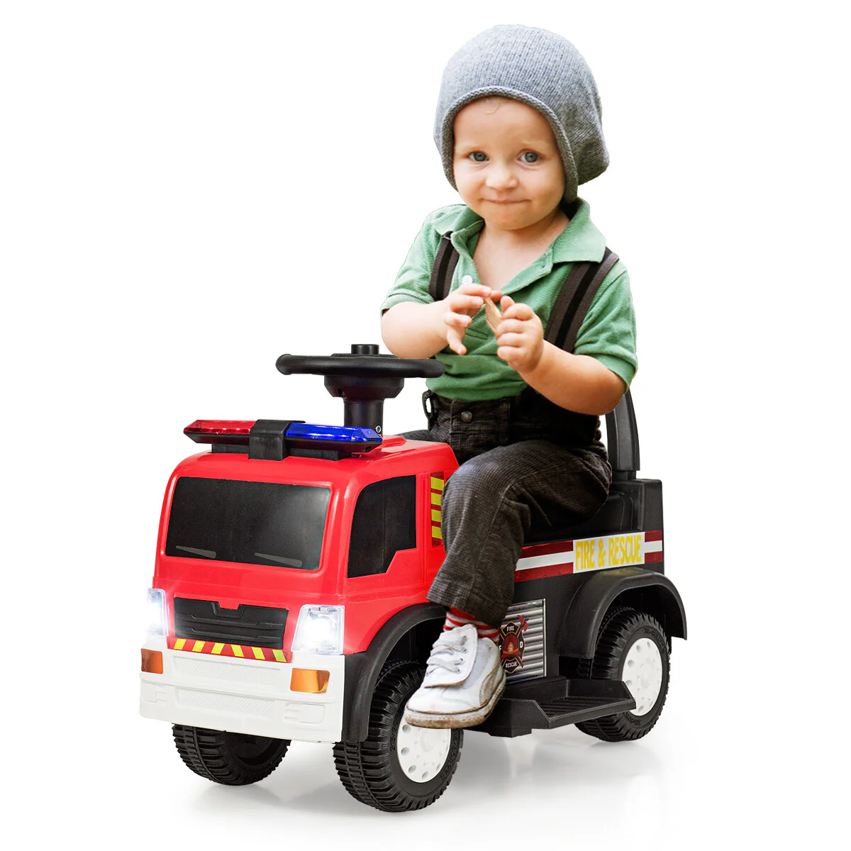 6V Battery-Powered Kids Ride-On Fire Engine with Siren, Lights, and Music - Image 7