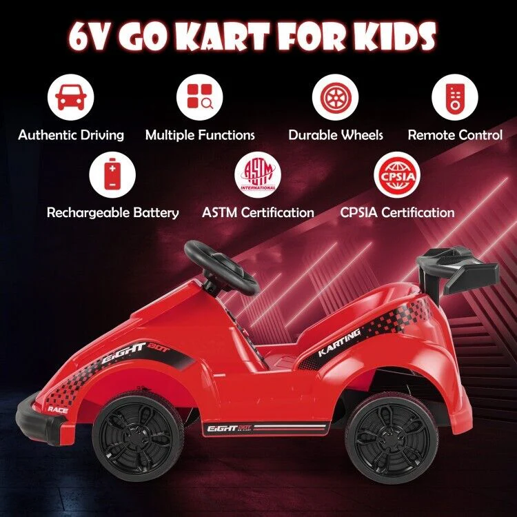 6V Kids Ride On Go Kart with Remote Control and Safety Belt - Toddler Driving Car Toy - Image 7