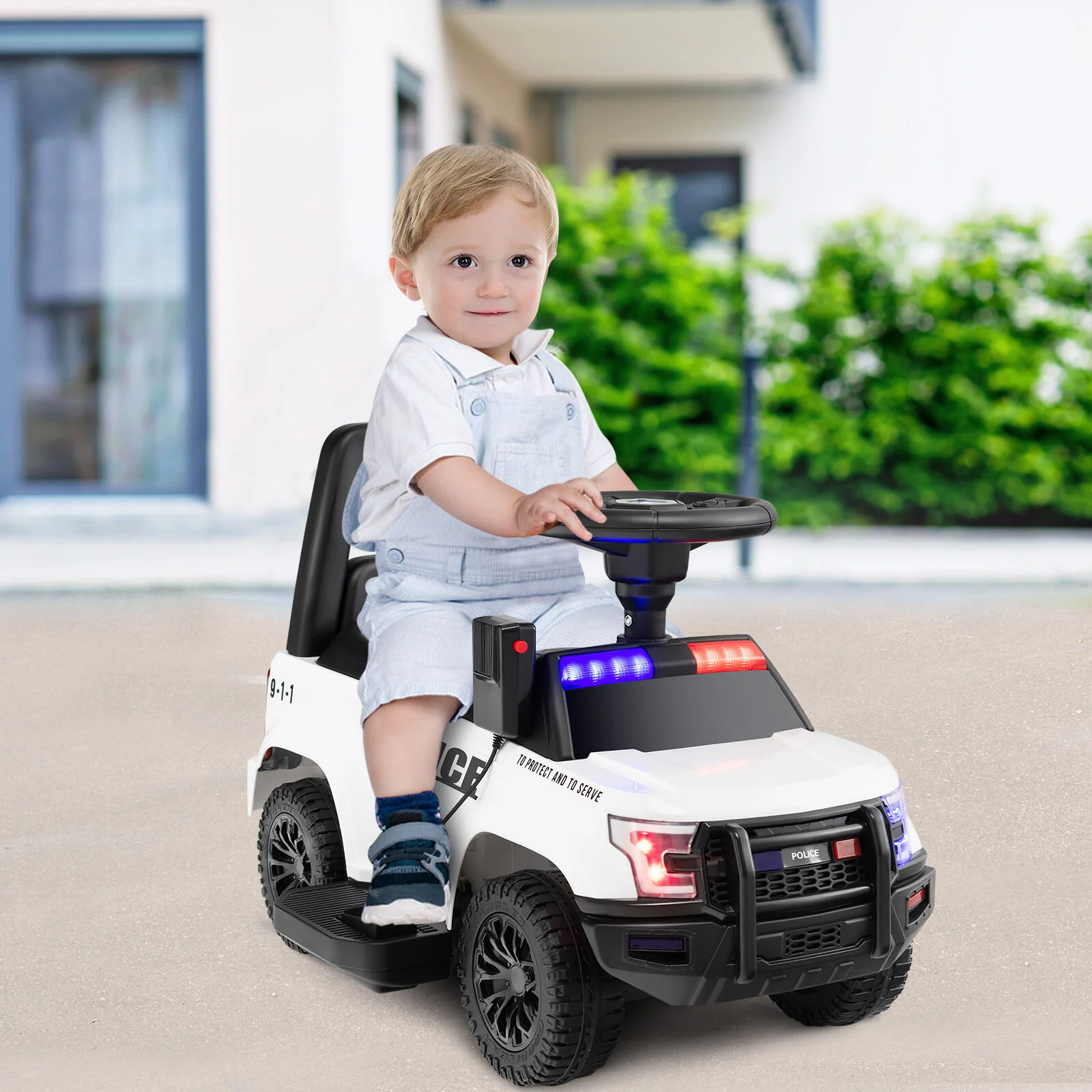 6V Battery-Powered Kids Ride-On Police Car Toy Vehicle with Side Megaphone and Music - Image 3