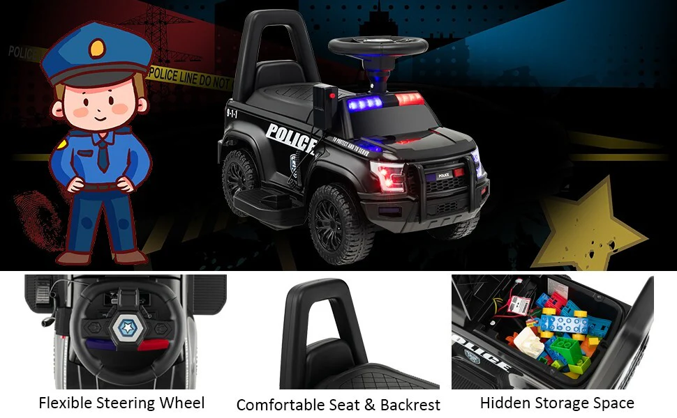 6V Kids Ride-On Police Car with Megaphone, Siren, and Flashing Lights for Toddlers - Image 13