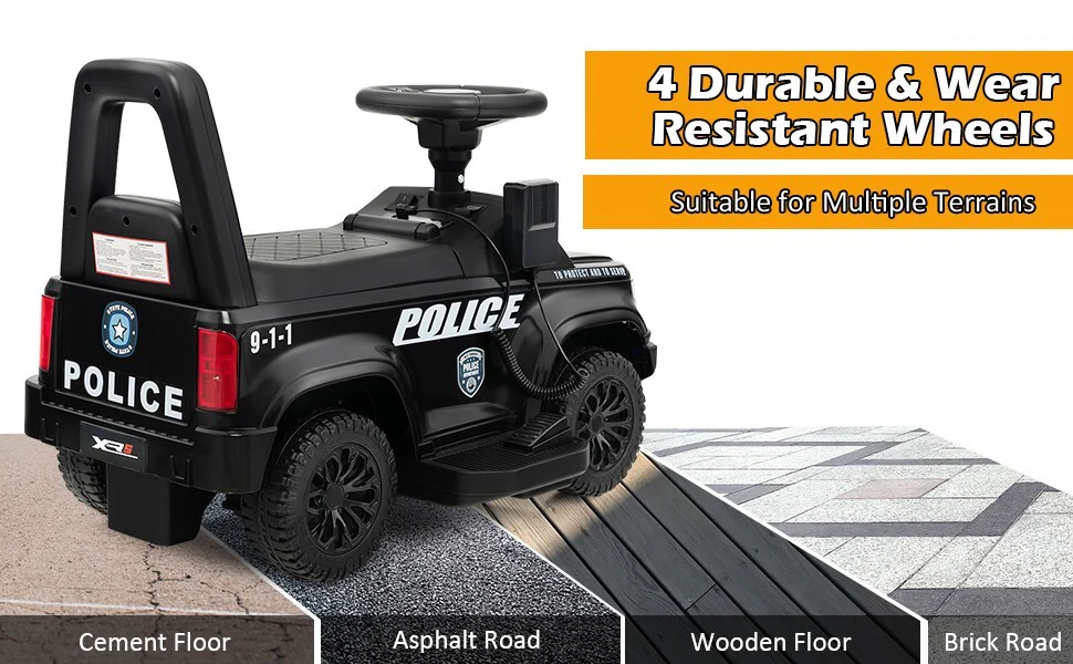 6V Kids Ride-On Police Car with Megaphone, Siren, and Flashing Lights for Toddlers - Image 15