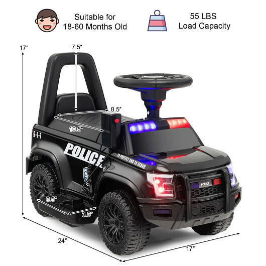 6V Kids Ride-On Police Car with Real Megaphone, Siren, and Flashing Lights Black - Image 4