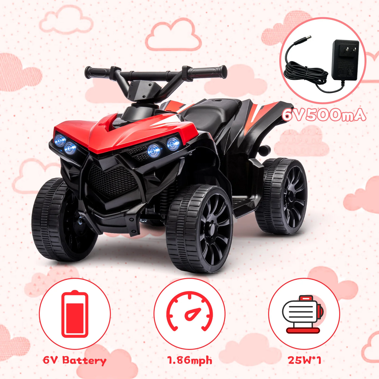 6V Kids Electric Ride-On 4 Wheeler ATV with Music and Foot Pedal - Image 5
