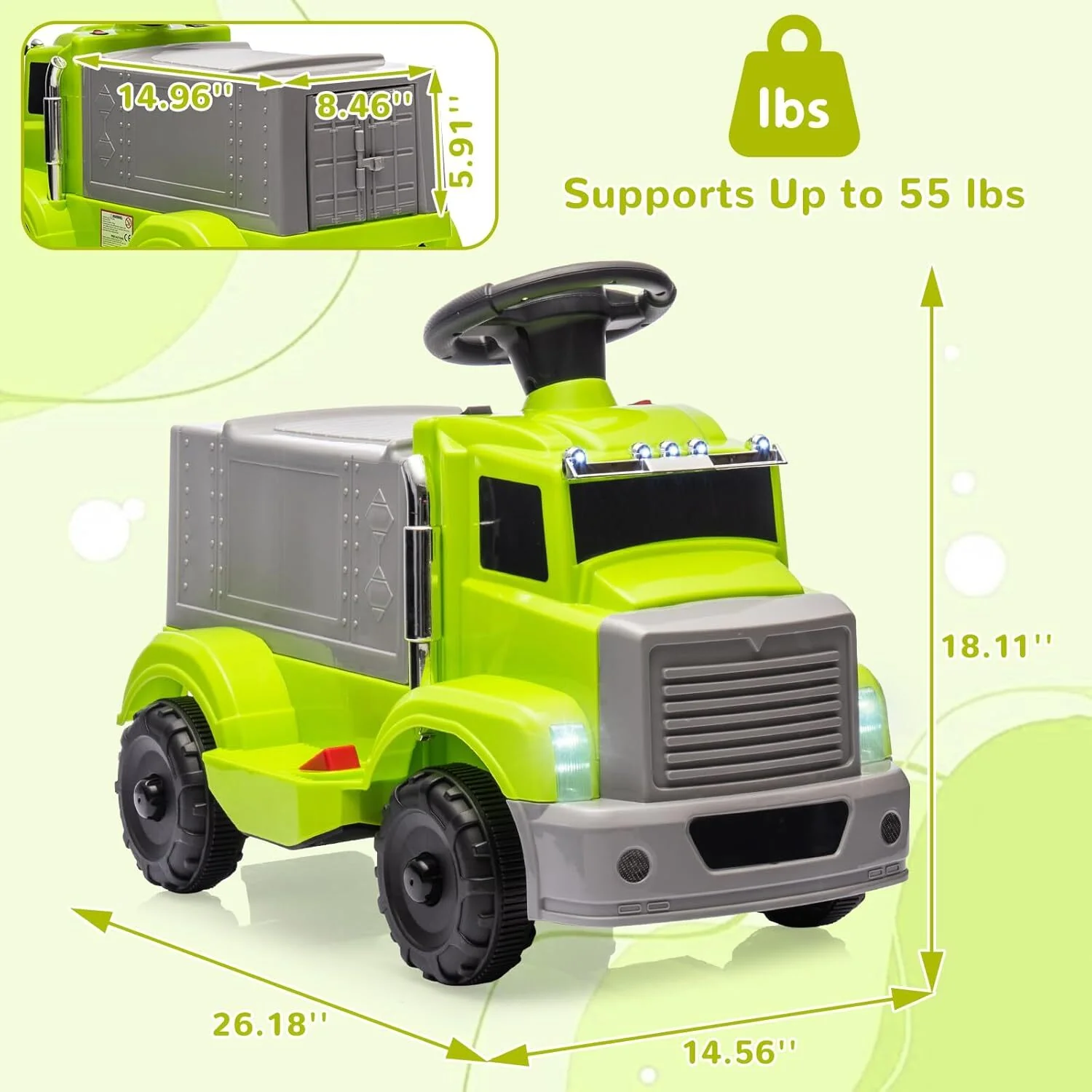 6V Electric Kids Ride-On Toy Car with 2 Headlights, 5 LED Lights, and Storage Area - Image 2