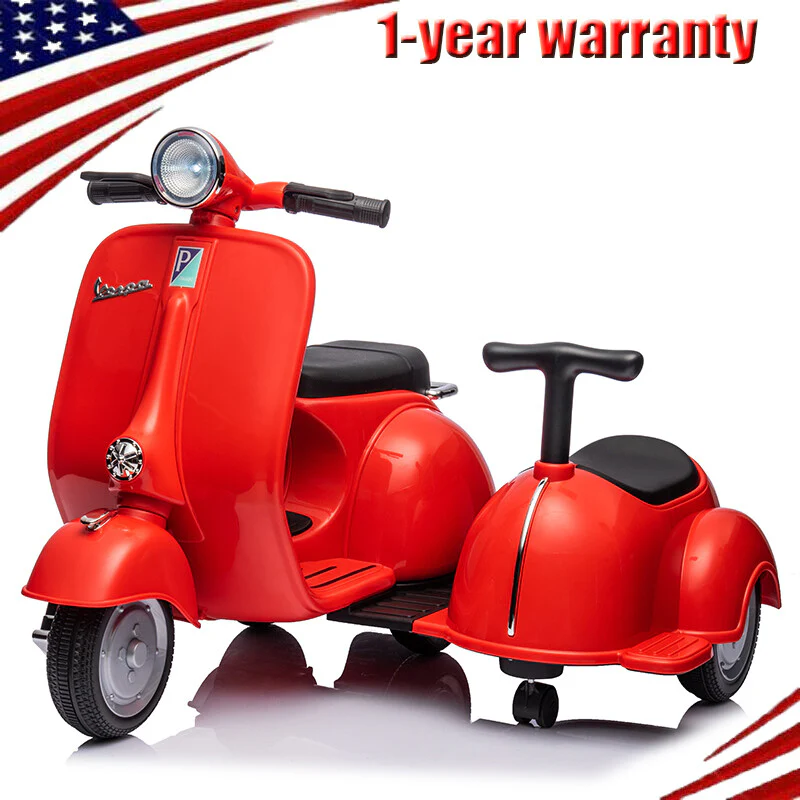 6V Licensed Vespa Electric Kids Ride-On Scooter with Sidecar - Image 11