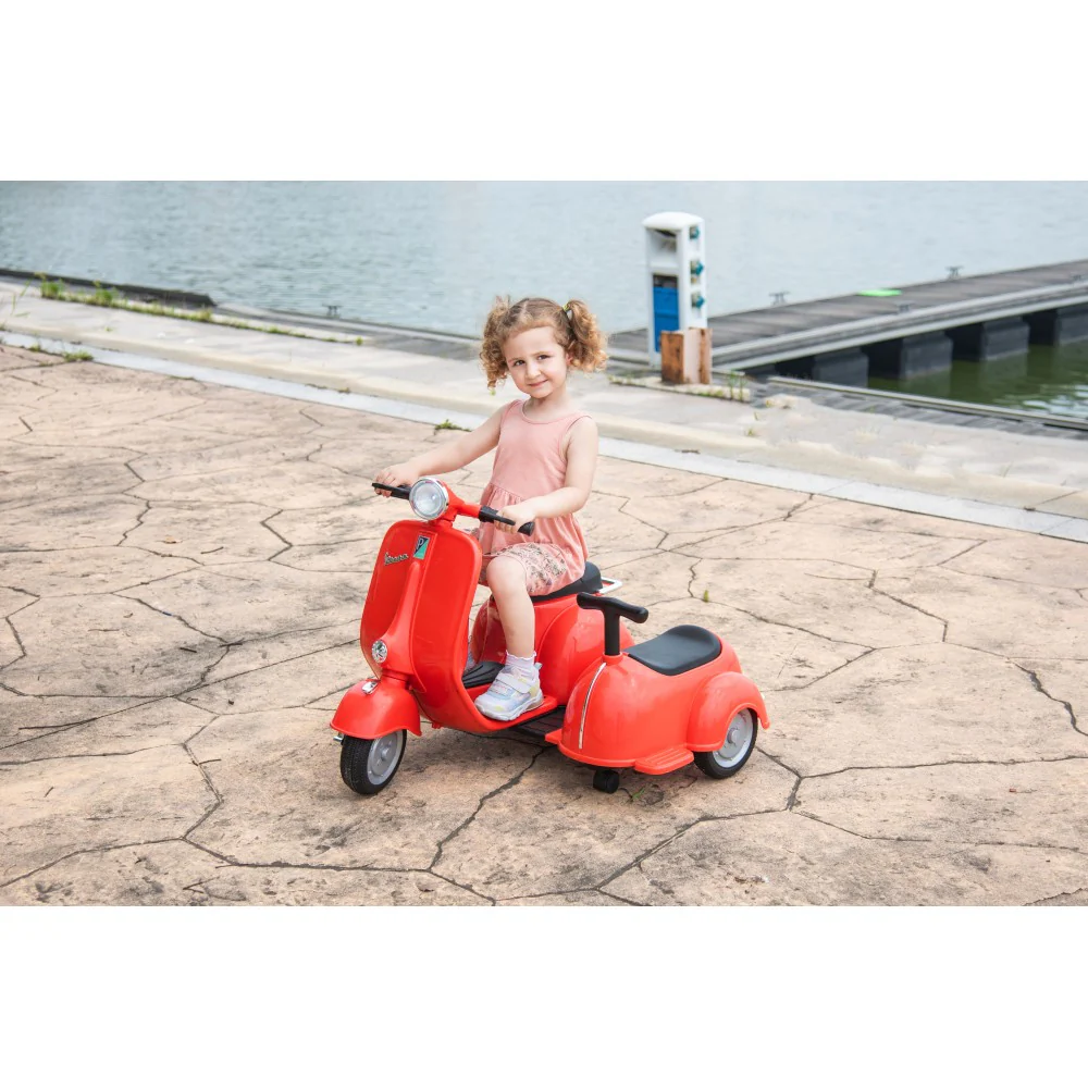 6V Licensed Orange Kids' Vespa Scooter Motorcycle with Sidecar Toy - Image 10