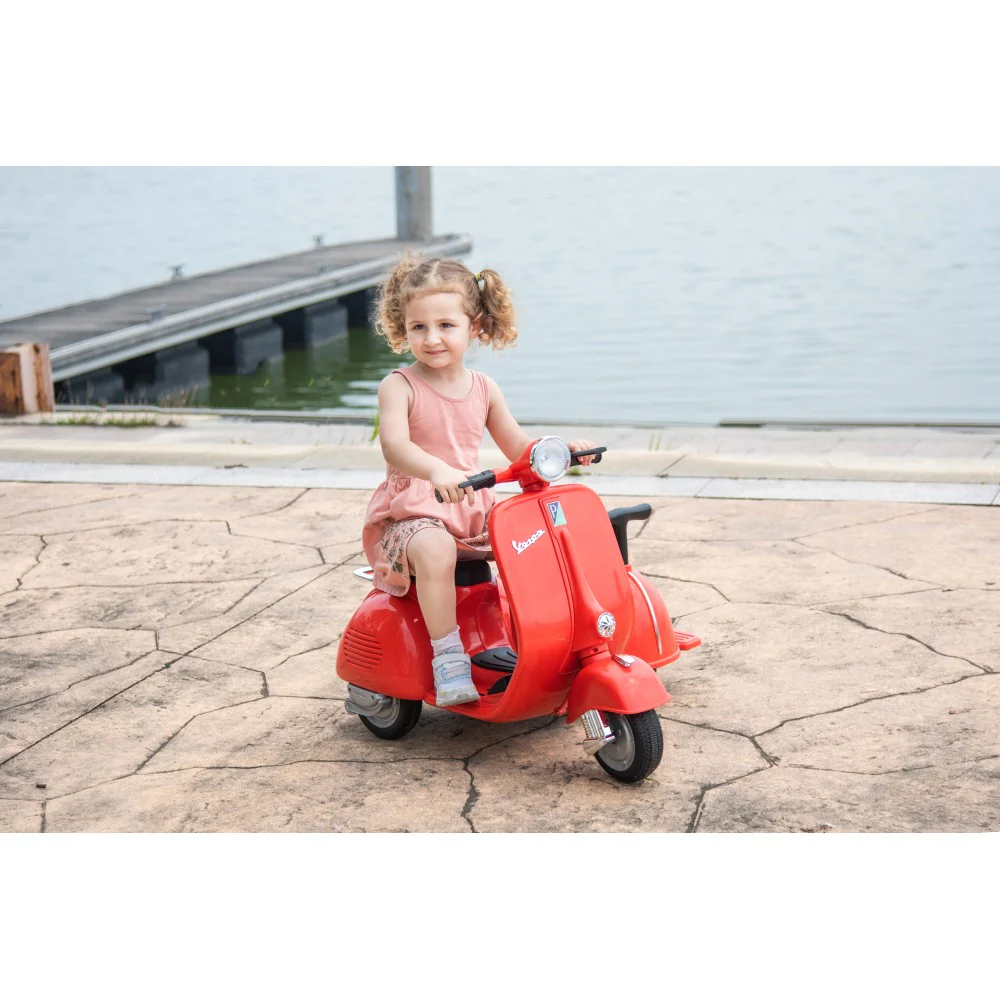 6V Licensed Orange Kids' Vespa Scooter Motorcycle with Sidecar Toy - Image 11