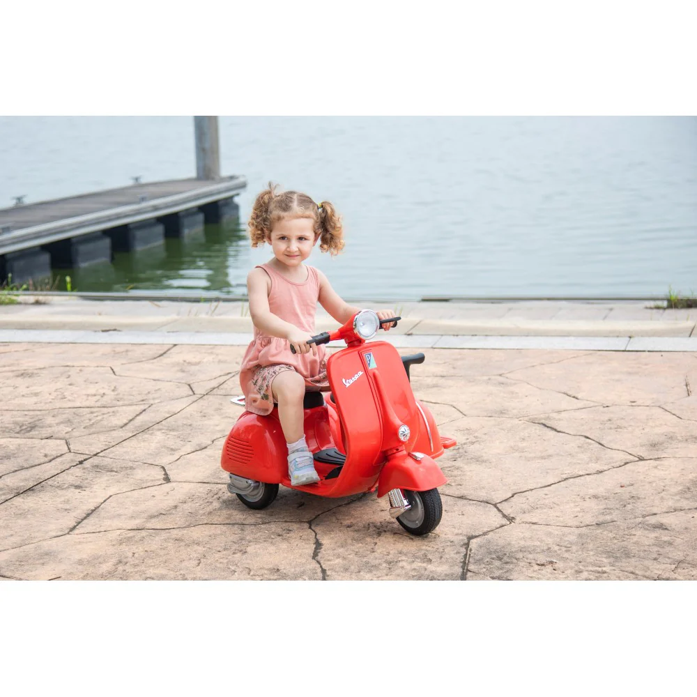 6V Licensed Orange Kids' Vespa Scooter Motorcycle with Sidecar Toy - Image 12
