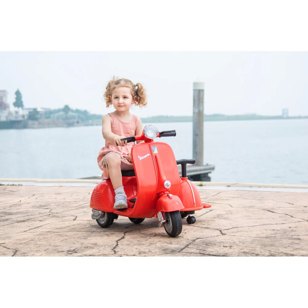 6V Licensed Orange Kids' Vespa Scooter Motorcycle with Sidecar Toy - Image 13
