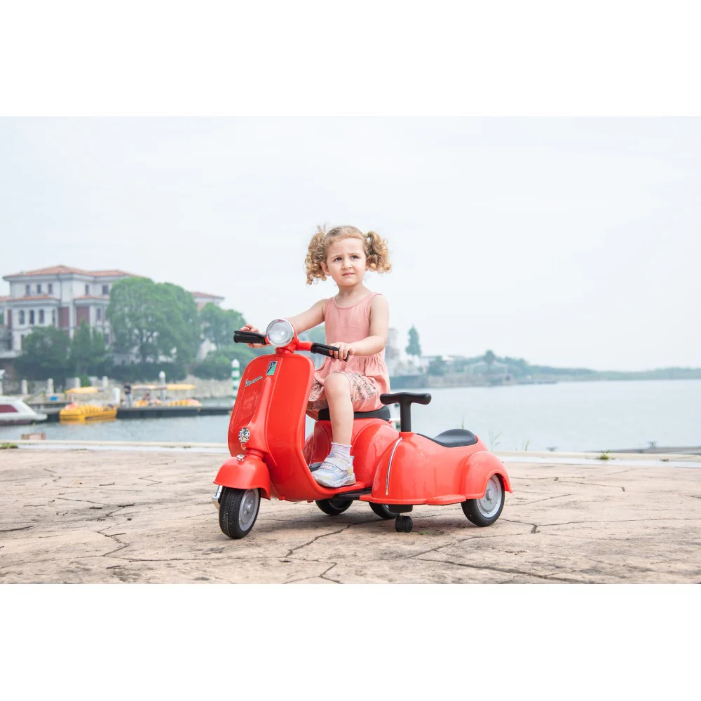 6V Licensed Orange Kids' Vespa Scooter Motorcycle with Sidecar Toy - Image 14