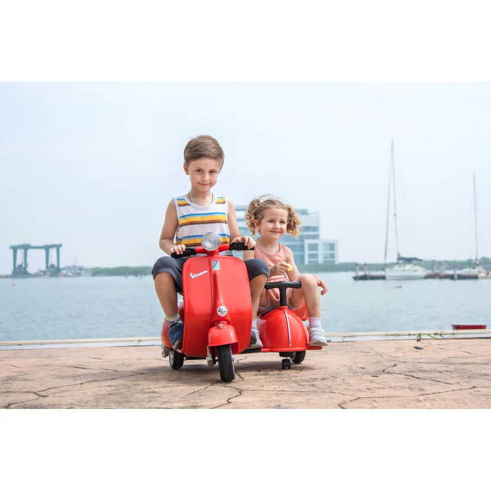 6V Licensed Orange Kids' Vespa Scooter Motorcycle with Sidecar Toy - Image 15