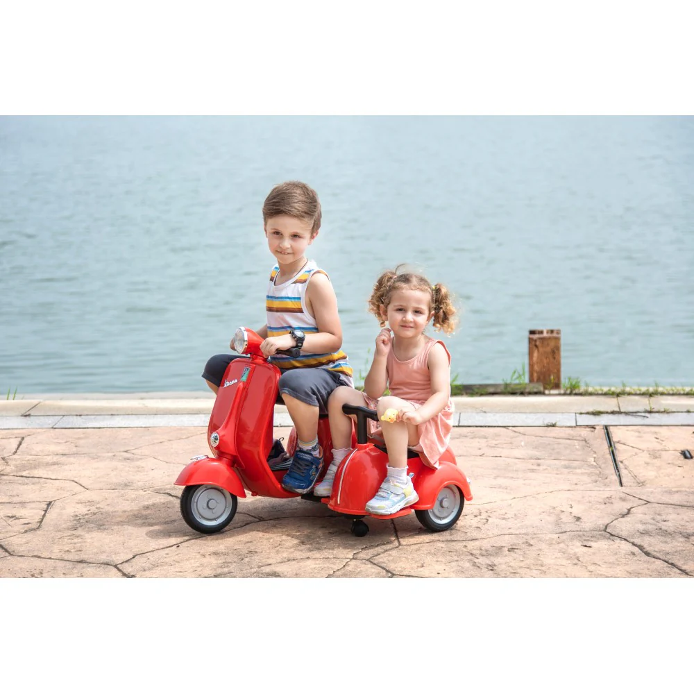 6V Licensed Orange Kids' Vespa Scooter Motorcycle with Sidecar Toy - Image 6