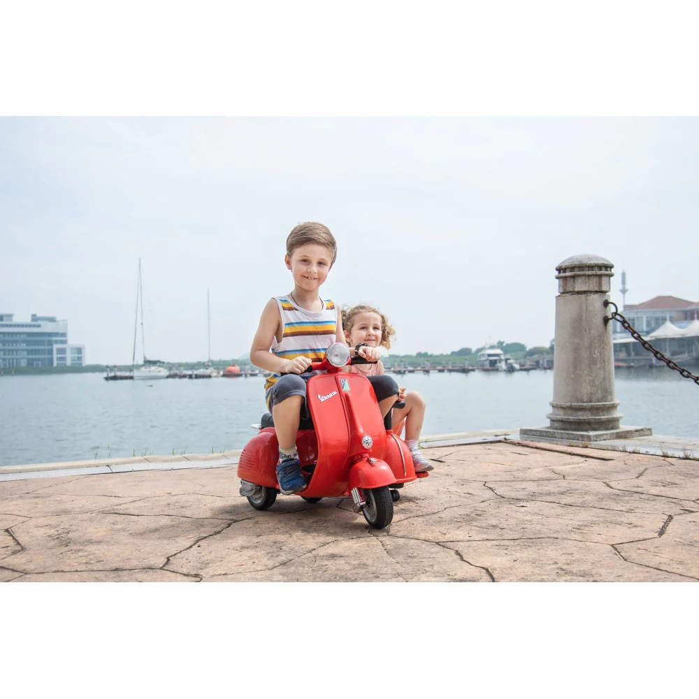 6V Licensed Orange Kids' Vespa Scooter Motorcycle with Sidecar Toy - Image 7