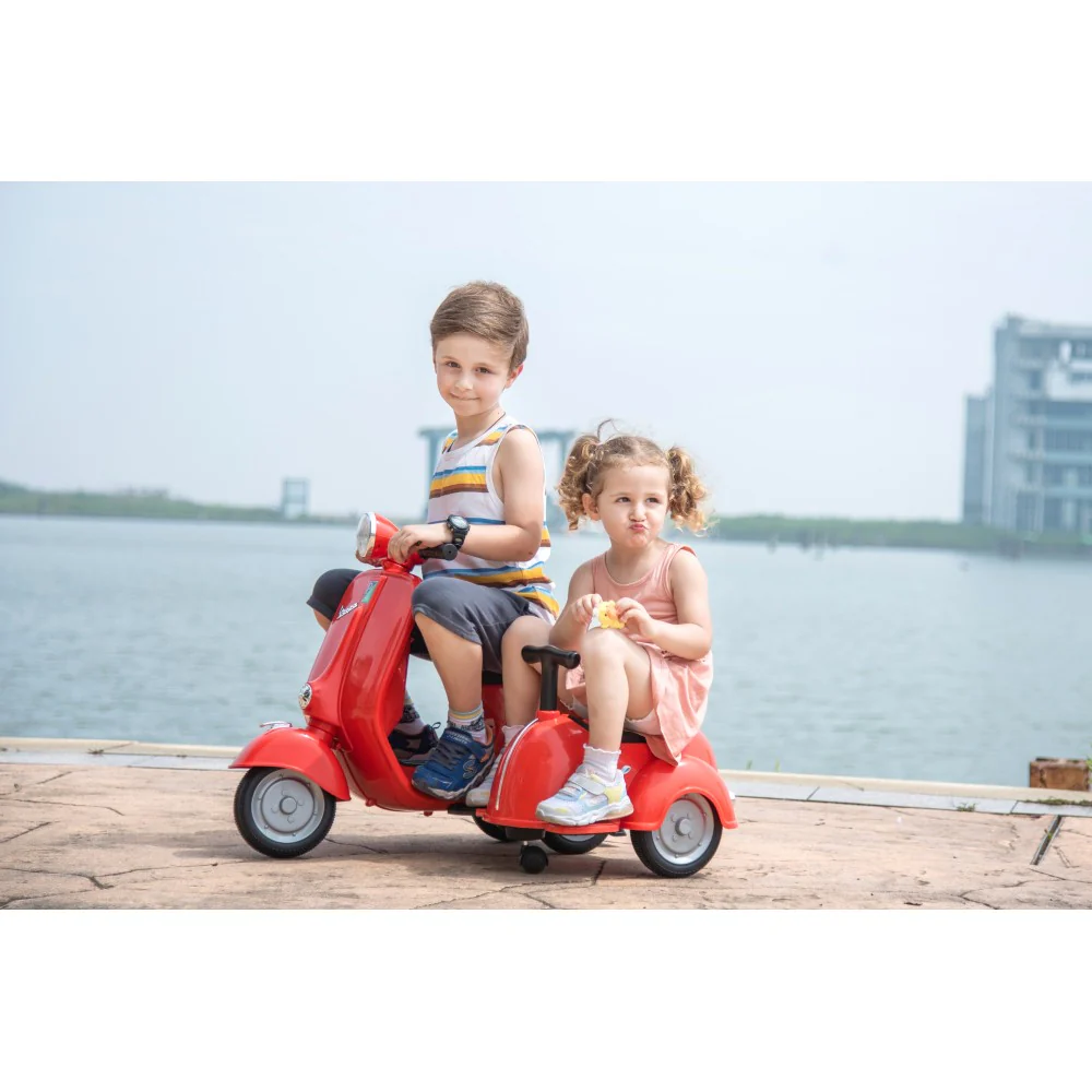 6V Licensed Orange Kids' Vespa Scooter Motorcycle with Sidecar Toy - Image 8