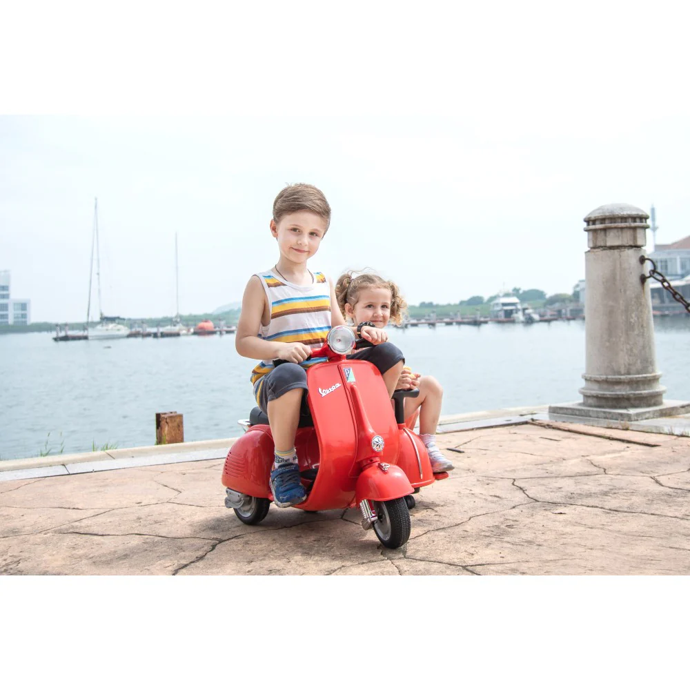 6V Licensed Orange Kids' Vespa Scooter Motorcycle with Sidecar Toy - Image 9
