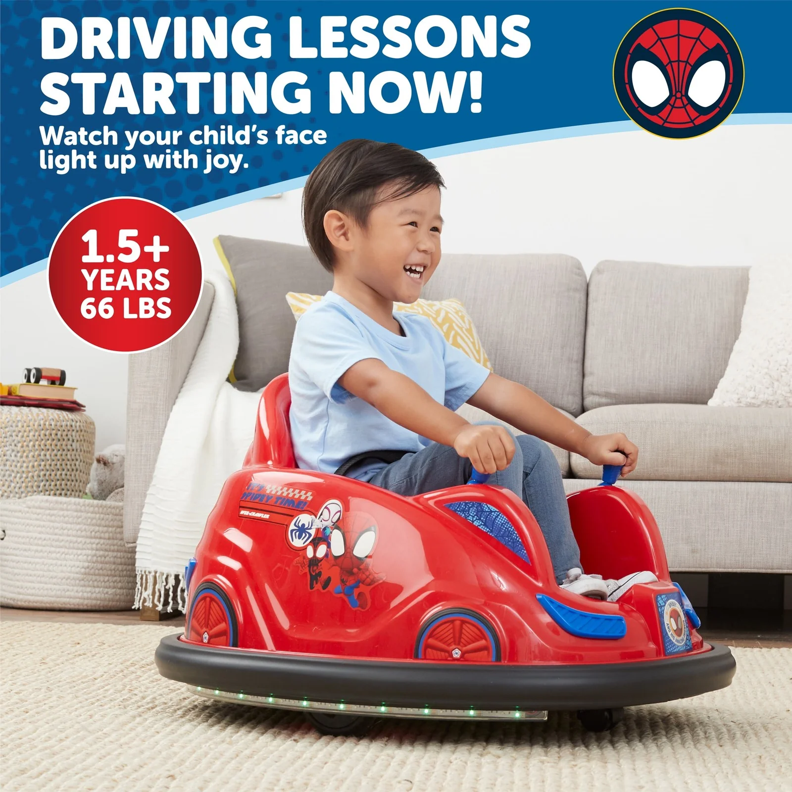 6V Marvel Spidey Bumper Car Ride-On Toy with Battery Powered Motor - Image 5