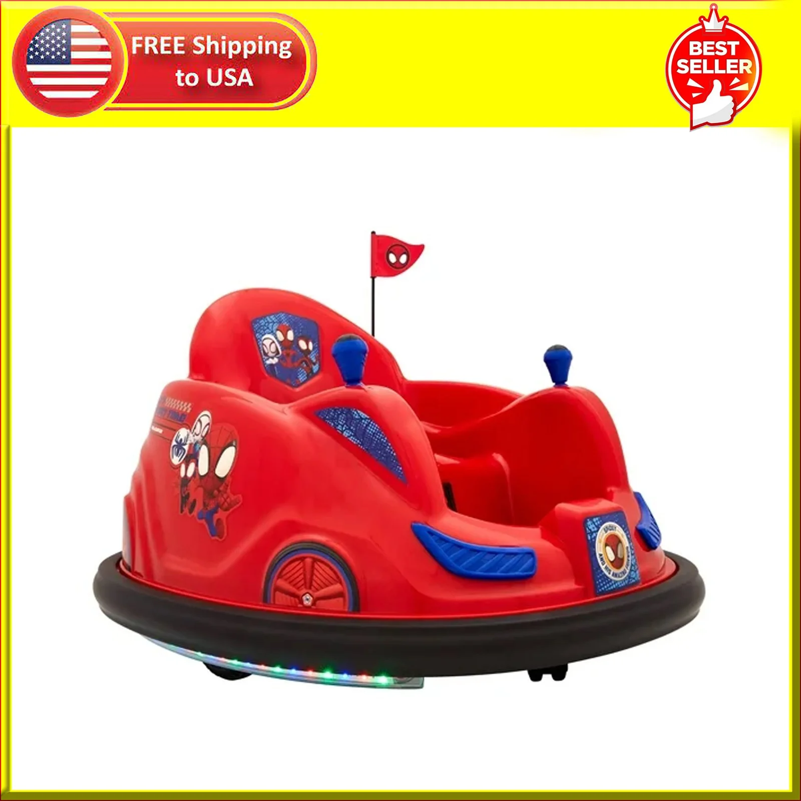 6V Marvel Spidey Bumper Car Ride-On Toy with Battery Powered Motor - Image 9