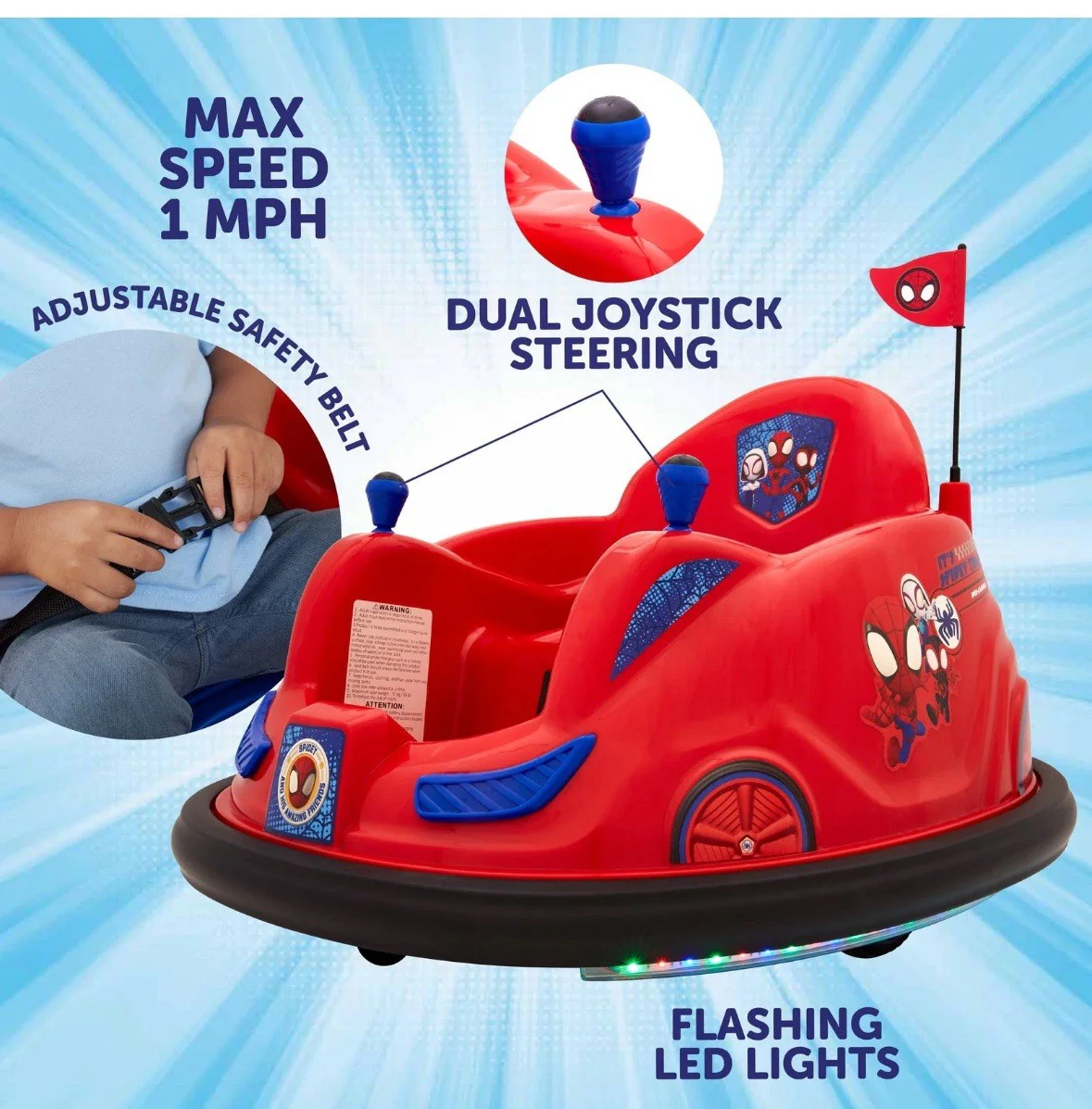 6V Marvel Spidey Bumper Car Ride-On Toy by Flybar - Image 4