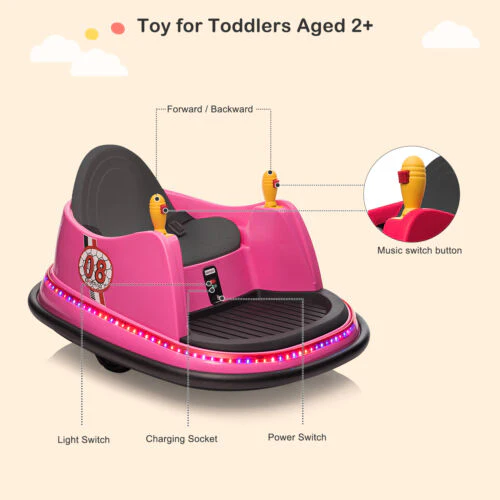 6V Pink Bumper Car with 7A.h Battery - Fun Ride for Kids! - Image 6