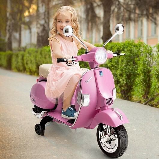 6V Pink Kids Vespa Scooter Motorcycle with Headlight, Fun Music & Sound Effects - Image 2
