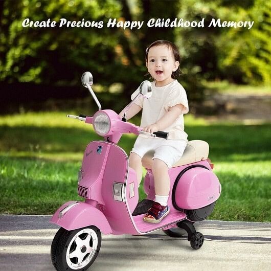 6V Pink Kids Vespa Scooter Motorcycle with Headlight, Fun Music & Sound Effects - Image 5
