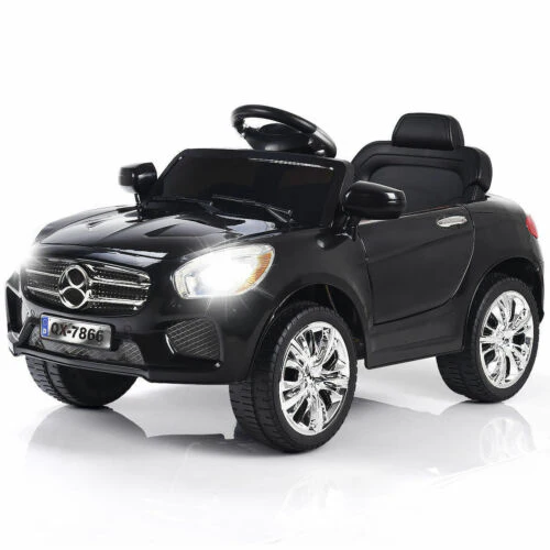 6V RC Remote Control Ride-On Car with LED Lights and MP3 Player for Kids - Black