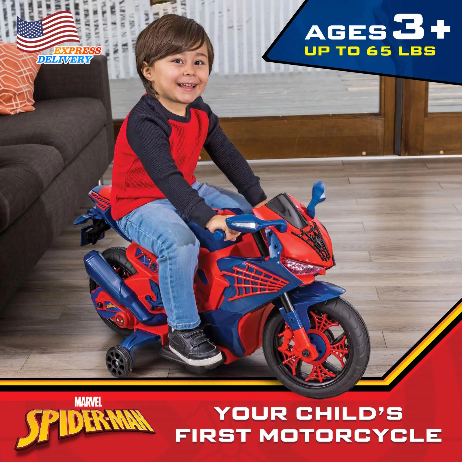 6V Battery-Powered Spiderman Ride-On Motorcycle Toy for Kids Ages 3+ - Image 2