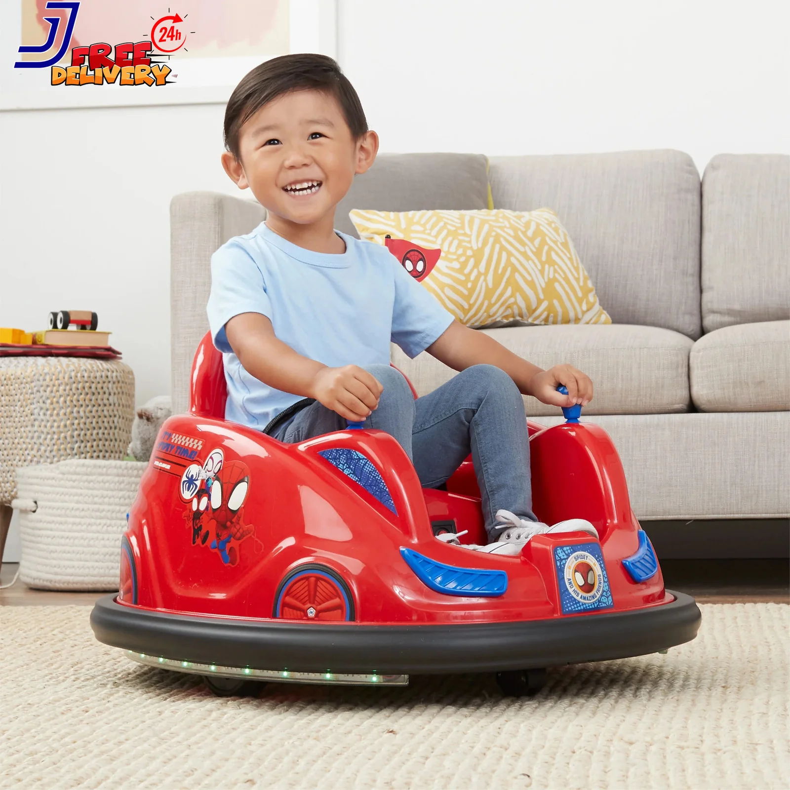 6V Spidey Bumper Car Electric Ride-On Toy for Kids Up to 66 lbs - Image 2