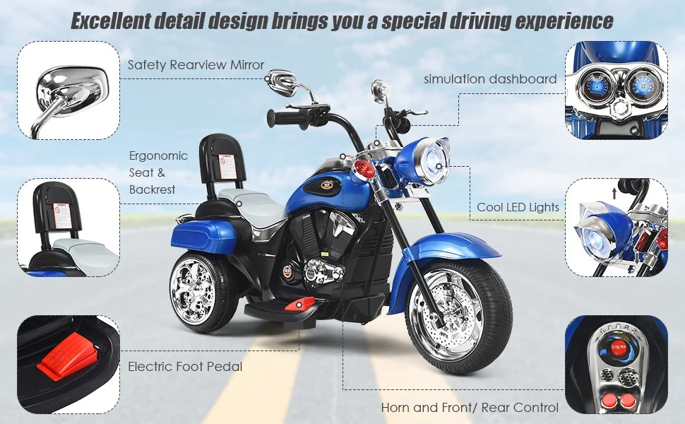 6V Toddler Electric Motorbike Ride-On Toy with Horn and Headlights for Indoor and Outdoor Use - Image 9