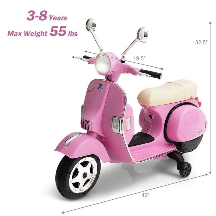 6V Vespa Scooter Motorcycle for Kids with Training Wheels and Headlight - Image 4