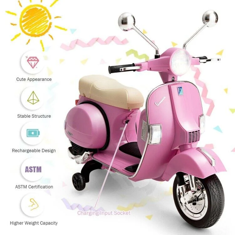 6V Vespa Scooter Motorcycle for Kids with Training Wheels and Headlight - Image 7