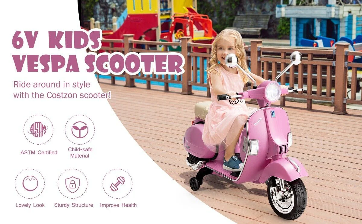 6V Vespa Scooter Motorcycle for Kids with Training Wheels and Headlight - Image 9