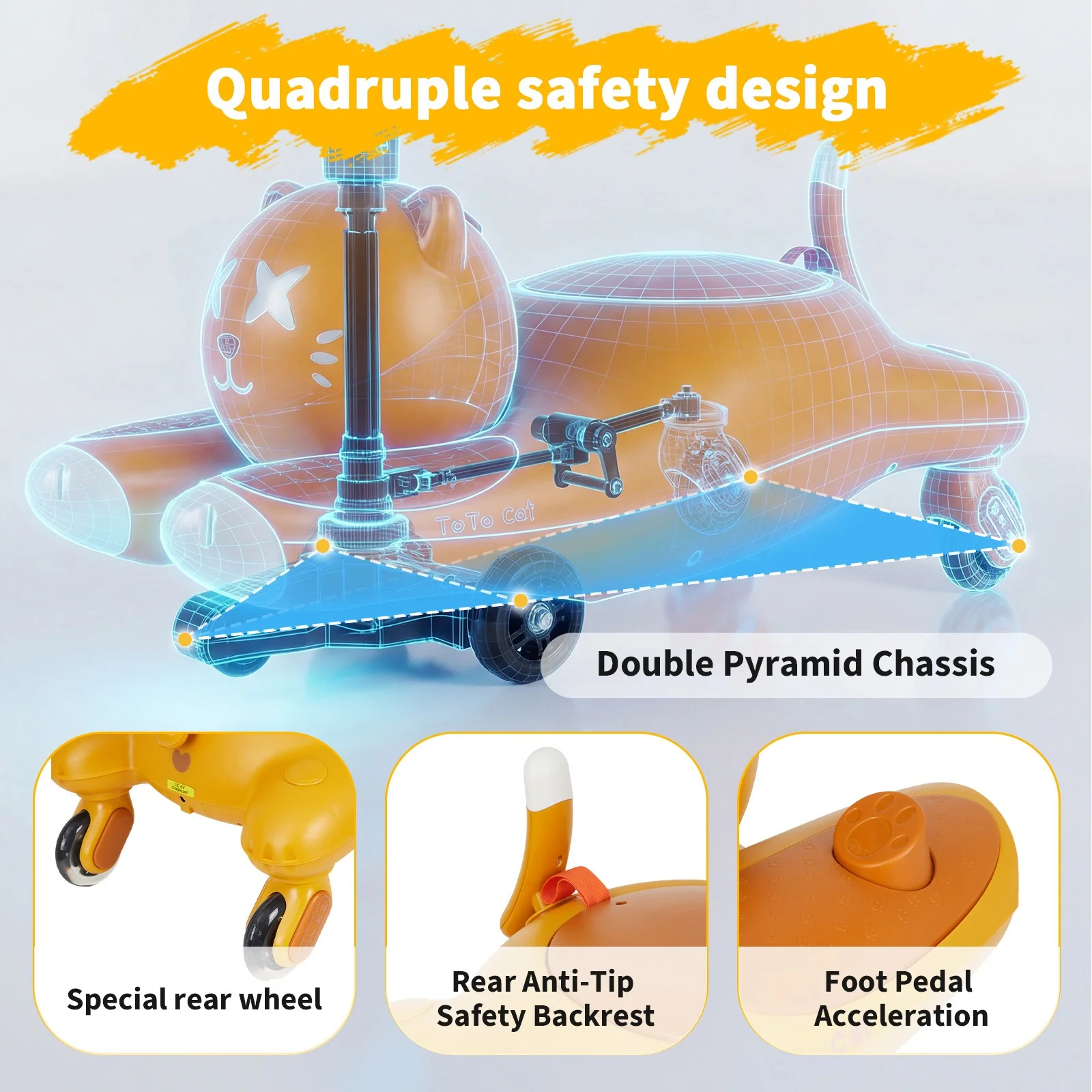6V Cartoon Cat Design Wiggle Ride-On Car with Pedal for Indoor and Outdoor Fun - Image 7