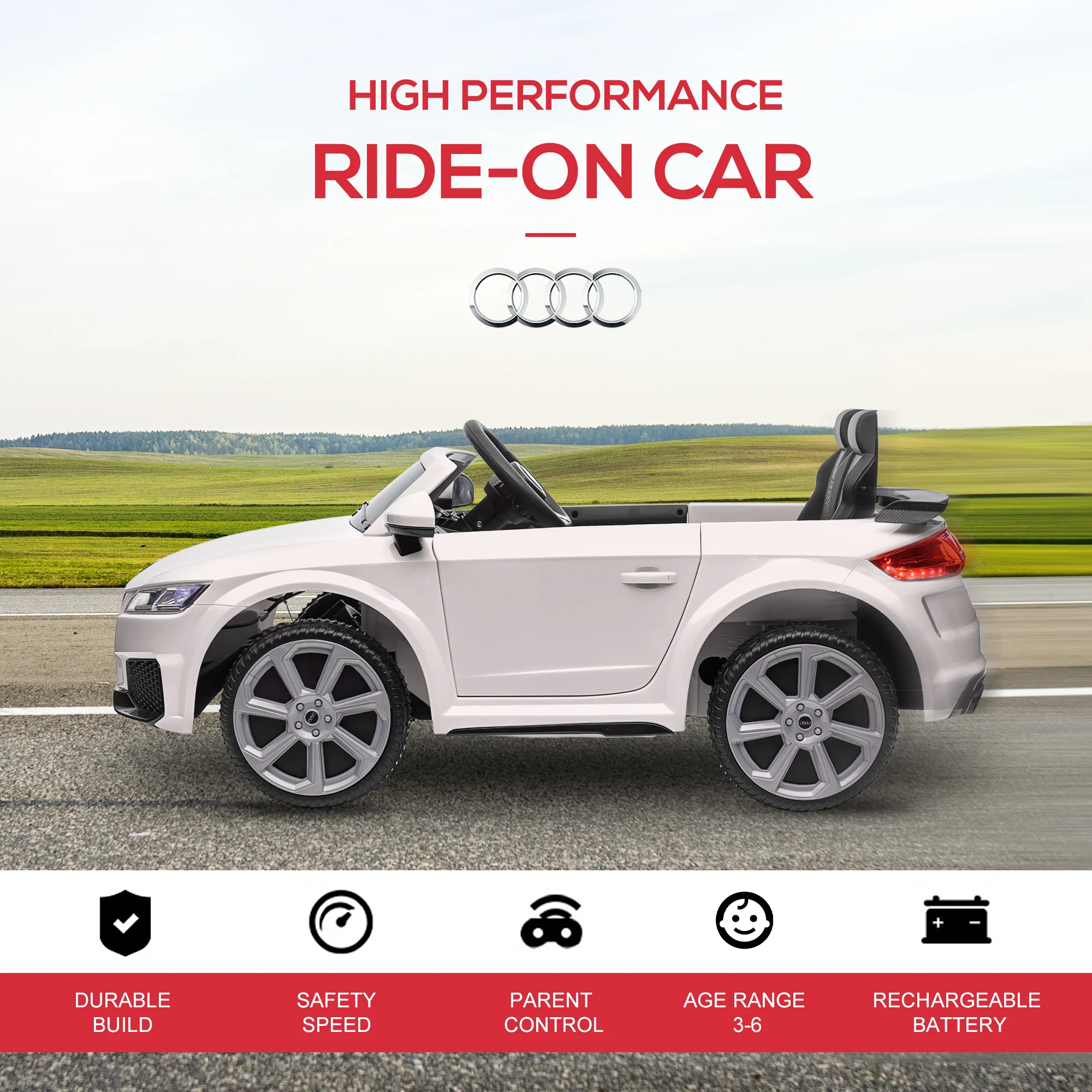6V Battery-Powered Luxury Audi TT RS Riding Toy Car with Kids Seat - Image 7