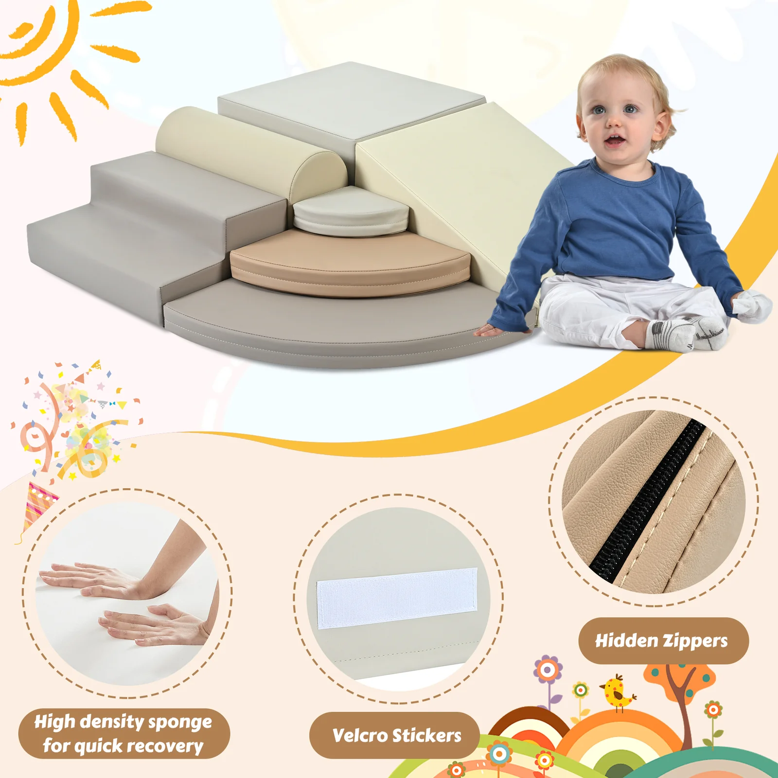 7-Piece Soft Foam Climbing Blocks Playset for Toddlers Climb and Crawl - Image 6