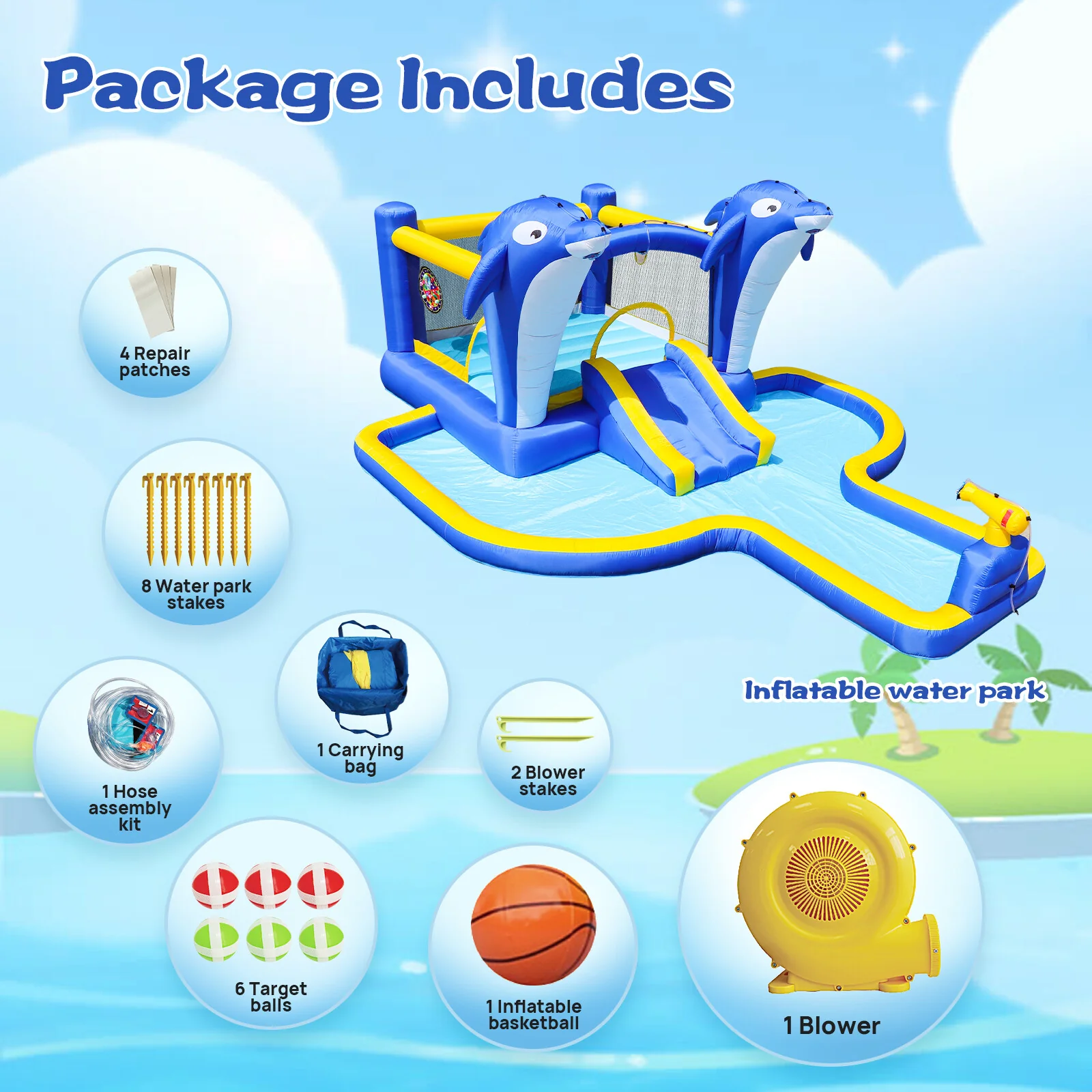 8-in-1 Inflatable Water Slide and Trampoline Bouncing House for Outdoor Garden Fun - Image 6